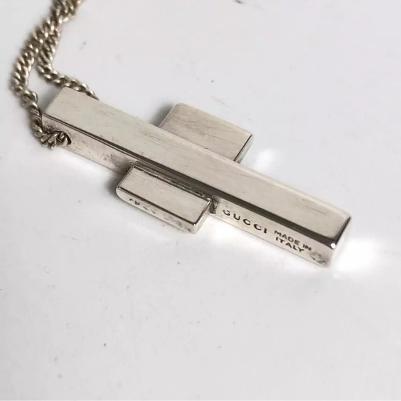 GUCCI Cross Necklace Pendant SILVER 925 15.7” with Gucci Dust bag - Picture 2 of 7